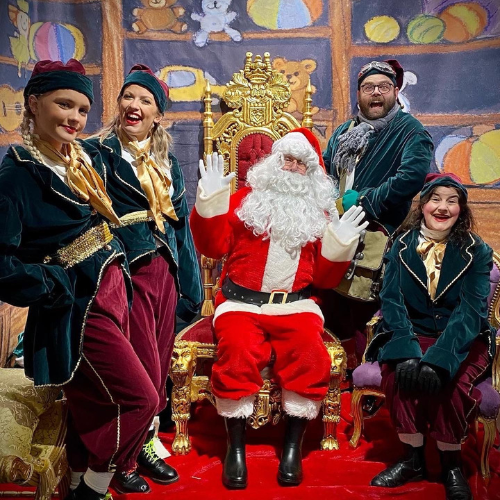 Santa and elves at The Cathedral Quarter Christmas Grotto