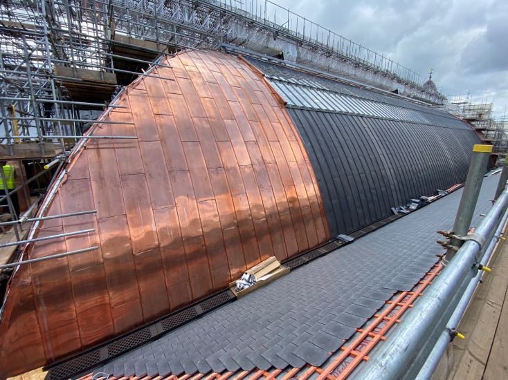 Copper roof at Derby Market Hall during construction