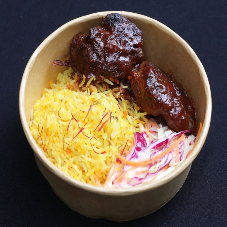 Back-A-Yard jerk chicken with saffron rice